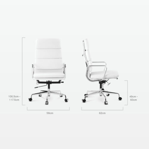 Designer Director High Back Office Chair in White Leather - dimensions
