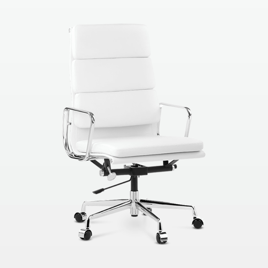 Designer Director High Back Office Chair in White Leather - front angle