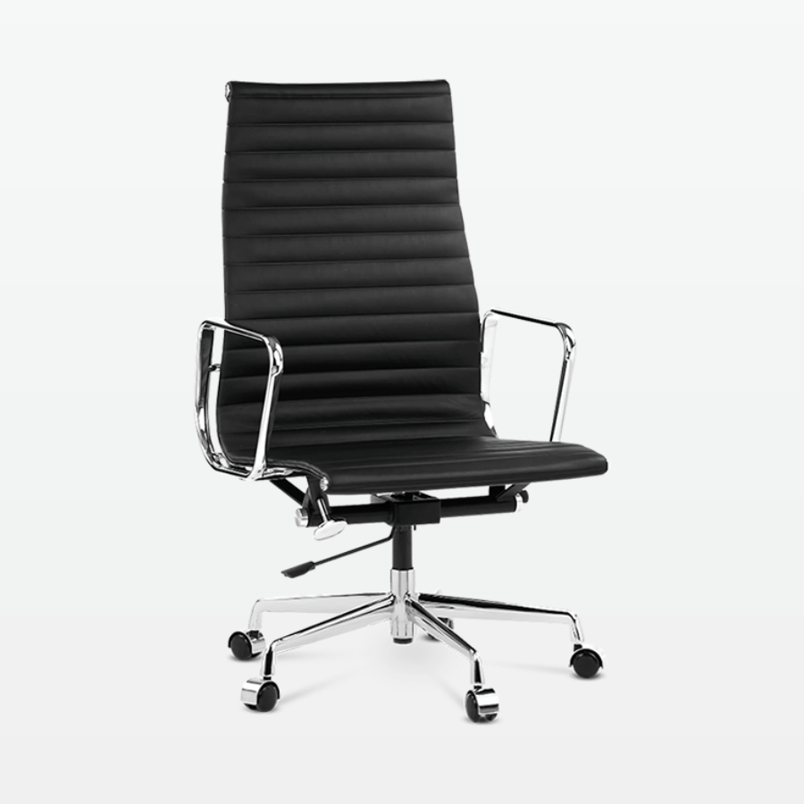 Designer Management High Back Office Chair in Black Leather - front angle