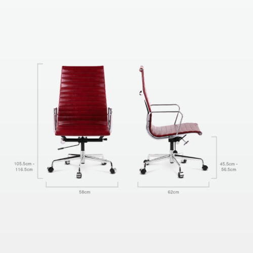 Designer Management High Back Office Chair in Red Wine Leather - back
