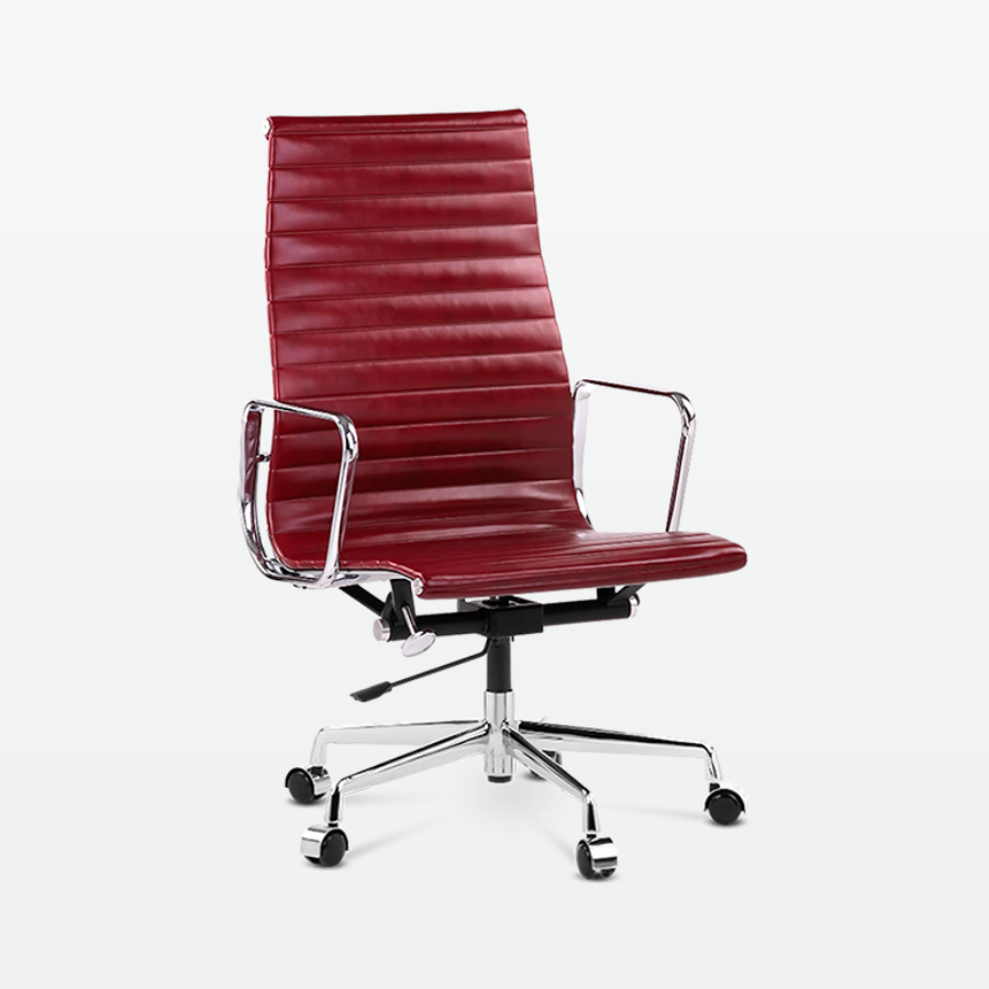 Designer Management High Back Office Chair in Red Wine Leather - front angle
