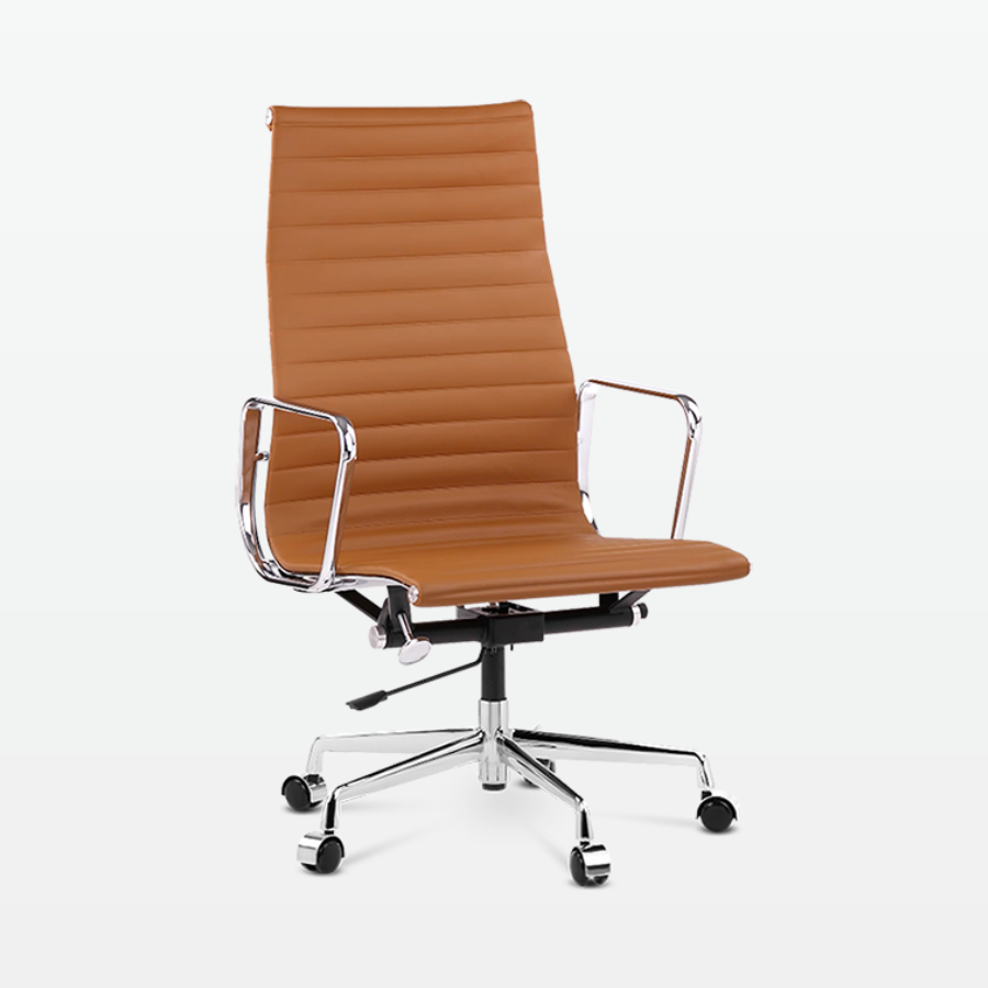 Designer Management High Back Office Chair in Tan Brown Leather - front angle