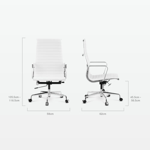 Designer Management High Back Office Chair in White Leather - dimensions