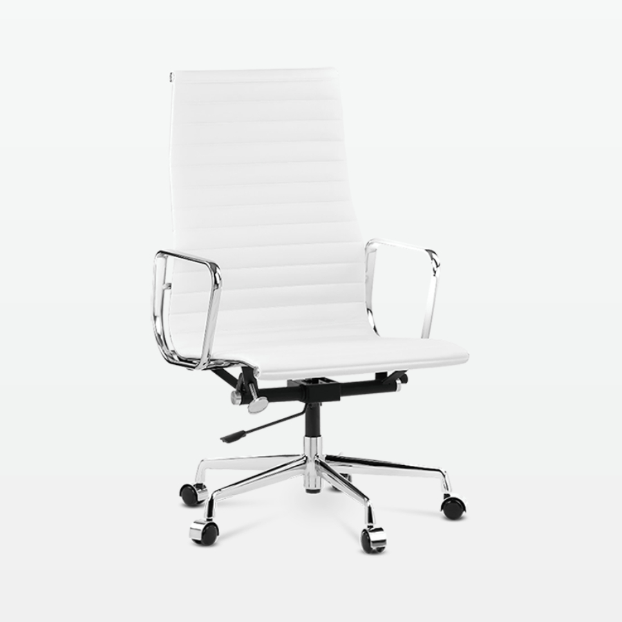 Designer Management High Back Office Chair in White Leather - front angle