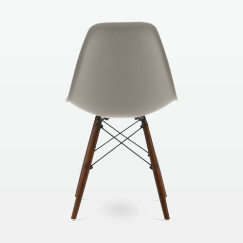 Designer Plastic Dining Side Chair in Beige Top & Walnut Wooden Legs - back