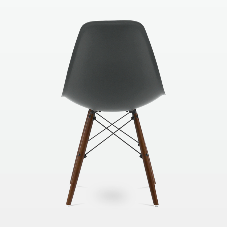 Designer Plastic Dining Side Chair in Dark Grey Top & Walnut Wooden Legs - back