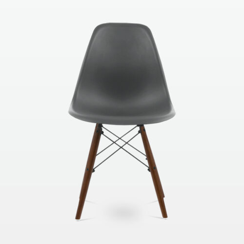 Designer Plastic Dining Side Chair in Dark Grey Top & Walnut Wooden Legs - front
