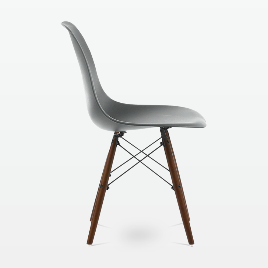 Designer Plastic Dining Side Chair in Dark Grey Top & Walnut Wooden Legs - side
