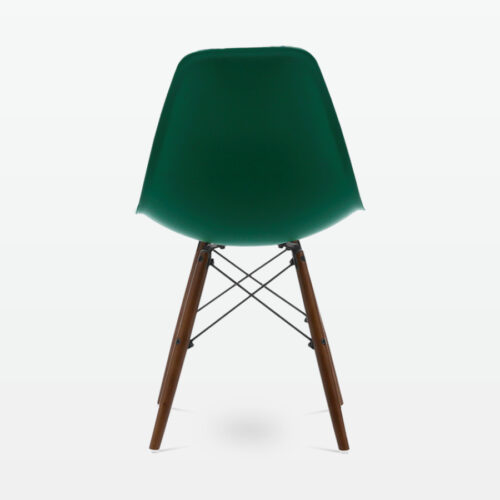 Designer Plastic Dining Side Chair in Forest Green Top & Walnut Wooden Legs - back