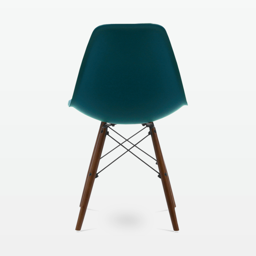 Designer Plastic Dining Side Chair in Ocean Top & Walnut Wooden Legs - back