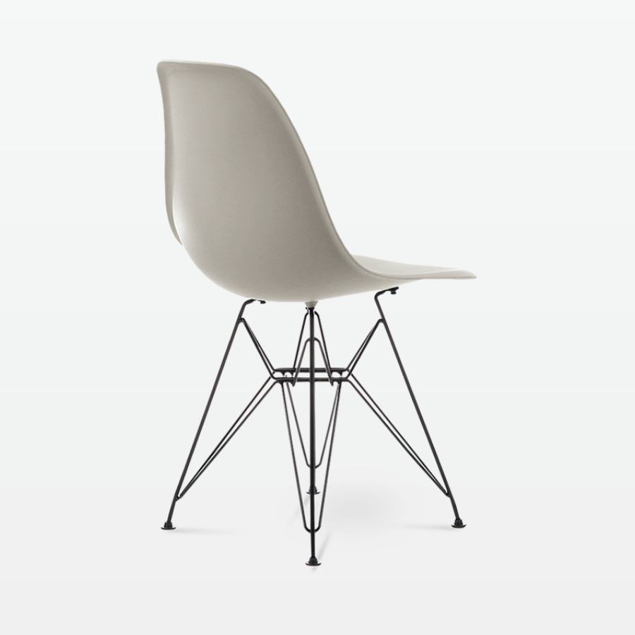 Designer Plastic Side Chair in Beige & Black Metal Legs - back angle