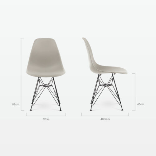Designer Plastic Side Chair in Beige & Black Metal Legs - dimensions
