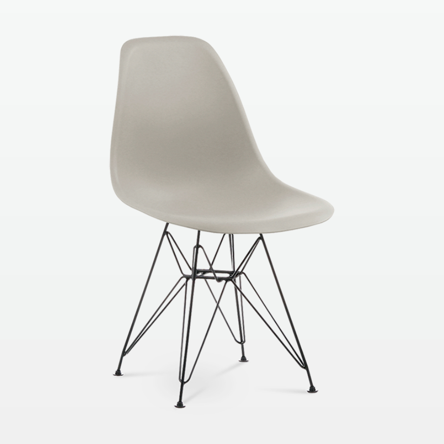 Designer Plastic Side Chair in Beige & Black Metal Legs - front angle