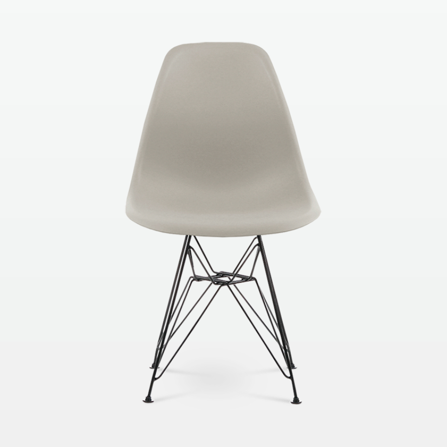 Designer Plastic Side Chair in Beige & Black Metal Legs - front
