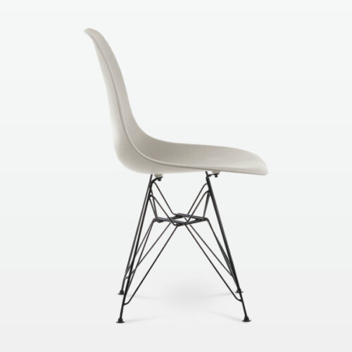 Designer Plastic Side Chair in Beige & Black Metal Legs - side