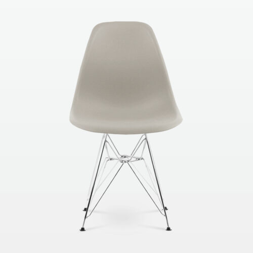 Designer Plastic Side Chair in Beige & Chrome Metal Legs - front