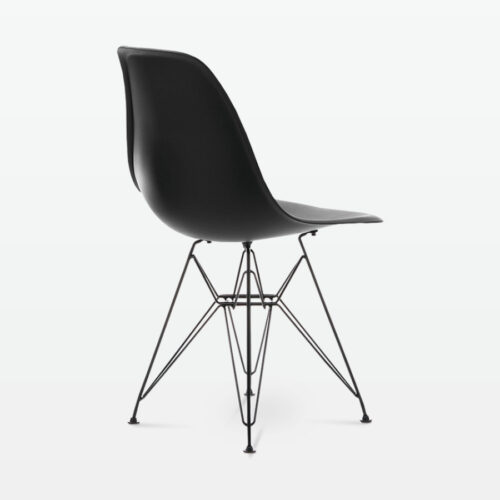 Designer Plastic Side Chair in Black & Black Metal Legs - back angle