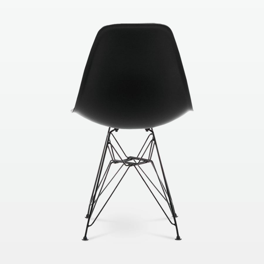 Designer Plastic Side Chair in Black & Black Metal Legs - back