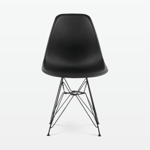 Designer Plastic Side Chair in Black & Black Metal Legs - front