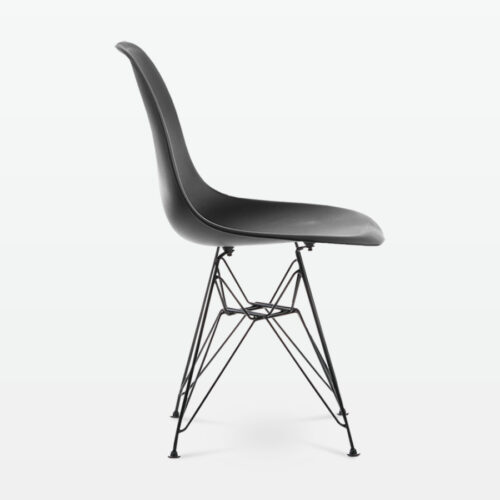 Designer Plastic Side Chair in Black & Black Metal Legs - side