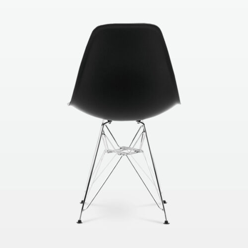 Designer Plastic Side Chair in Black & Chrome Metal Legs - back