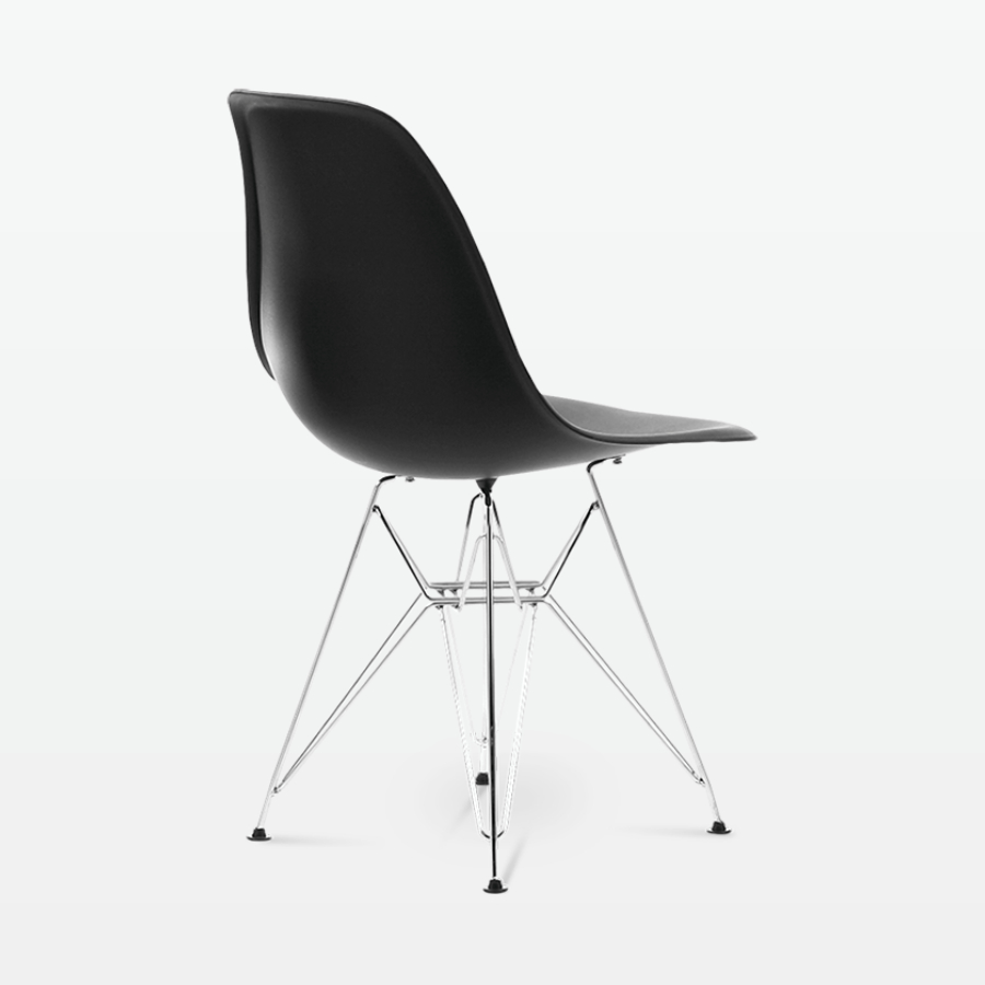 Designer Plastic Side Chair in Black & Chrome Metal Legs - back angle