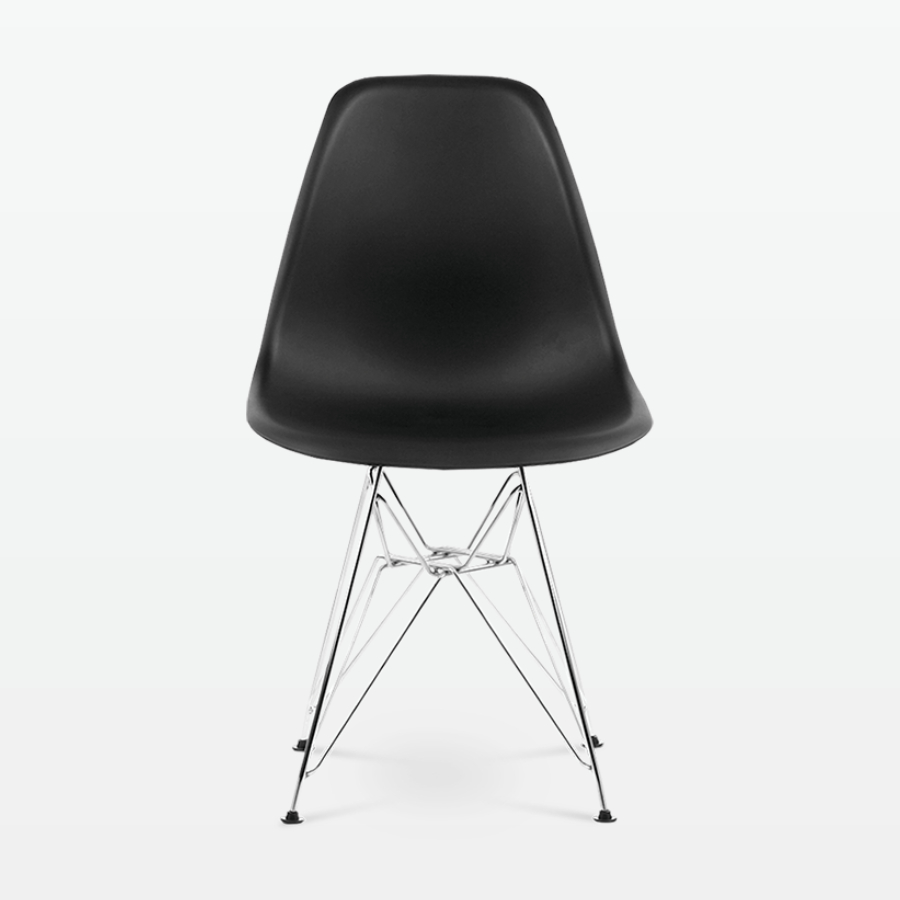 Designer Plastic Side Chair in Black & Chrome Metal Legs - front