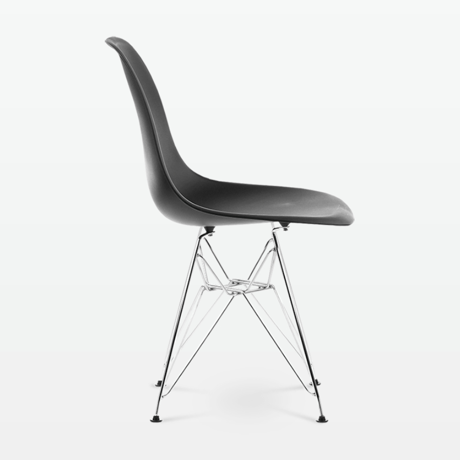 Designer Plastic Side Chair in Black & Chrome Metal Legs - side