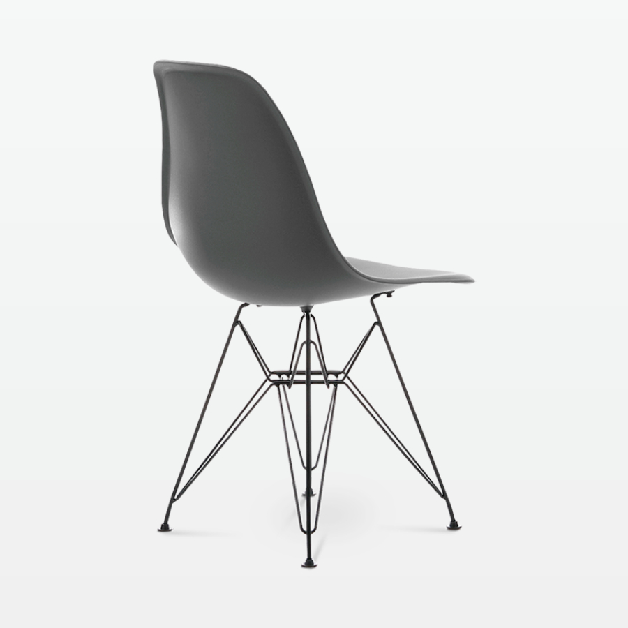 Designer Plastic Side Chair in Dark Grey & Black Metal Legs - back angle