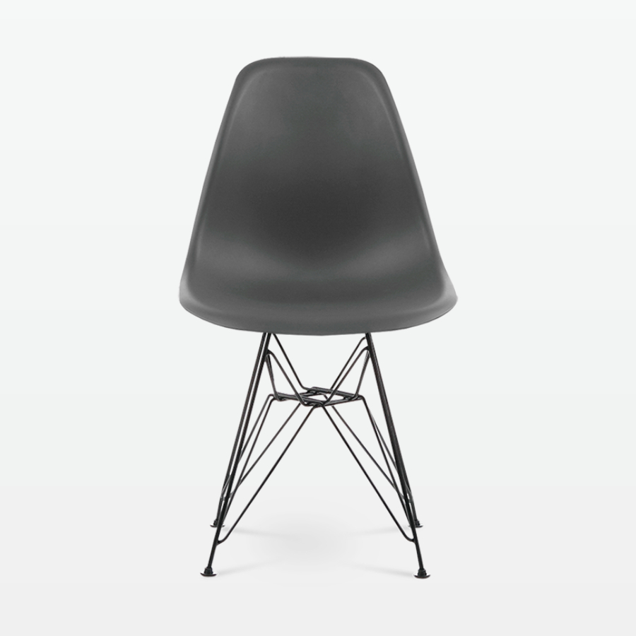 Designer Plastic Side Chair in Dark Grey & Black Metal Legs - front