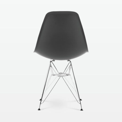 Designer Plastic Side Chair in Dark Grey & Chrome Metal Legs - back