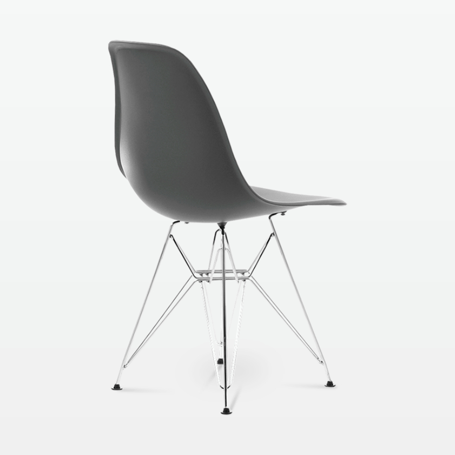 Designer Plastic Side Chair in Dark Grey & Chrome Metal Legs - back angle