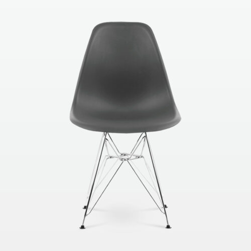 Designer Plastic Side Chair in Dark Grey & Chrome Metal Legs - front