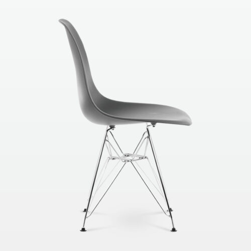 Designer Plastic Side Chair in Dark Grey & Chrome Metal Legs - side
