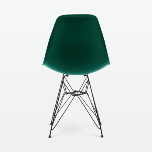 Designer Plastic Side Chair in Forest Green & Black Metal Legs - back