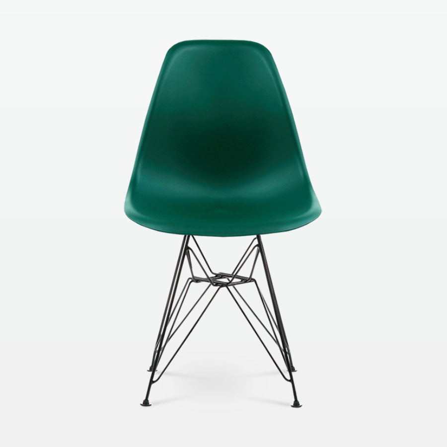Designer Plastic Side Chair in Forest Green & Black Metal Legs - front