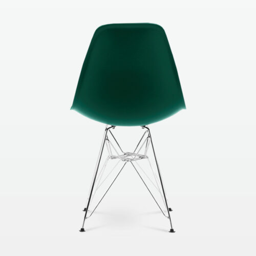 Designer Plastic Side Chair in Forest Green & Chrome Metal Legs - back