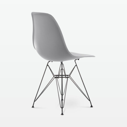 Designer Plastic Side Chair in Mid Grey & Black Metal Legs - back angle