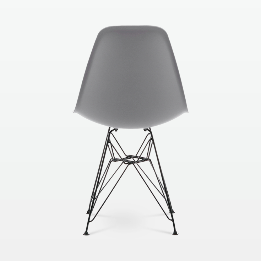 Designer Plastic Side Chair in Mid Grey & Black Metal Legs - back