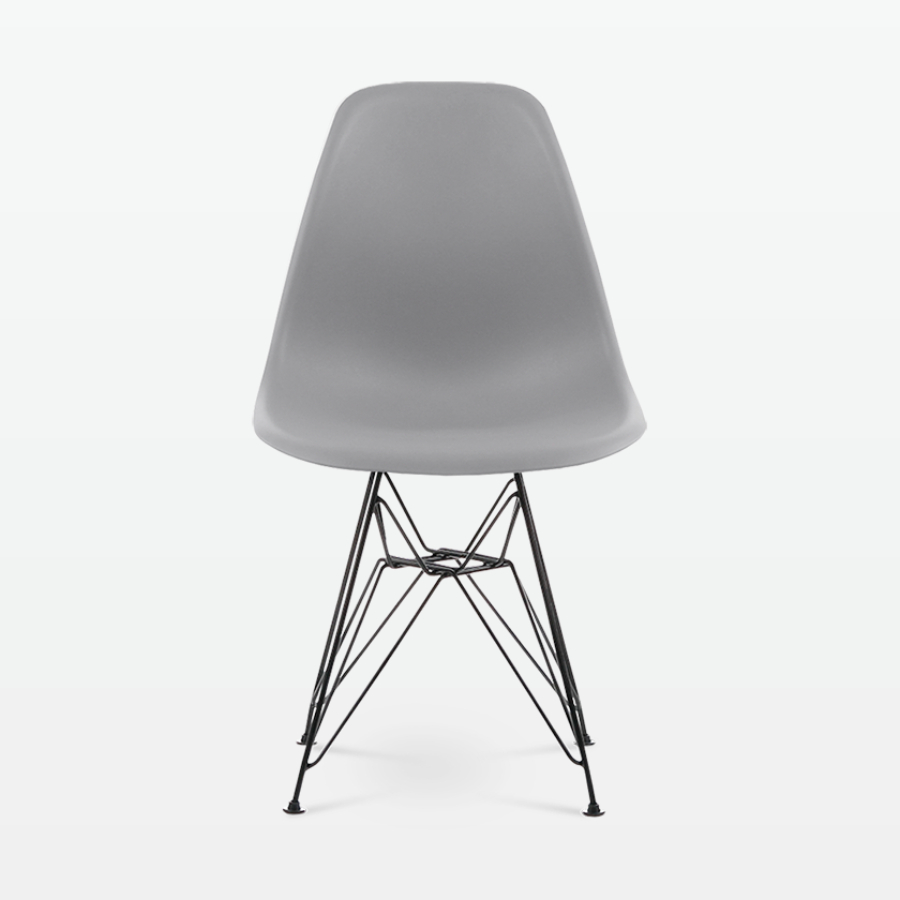 Designer Plastic Side Chair in Mid Grey & Black Metal Legs - front