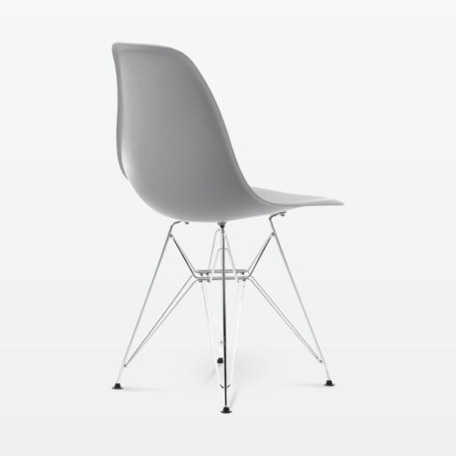 Designer Plastic Side Chair in Mid Grey & Chrome Metal Legs - back angle