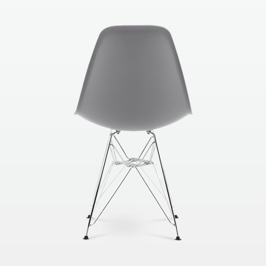 Designer Plastic Side Chair in Mid Grey & Chrome Metal Legs - back