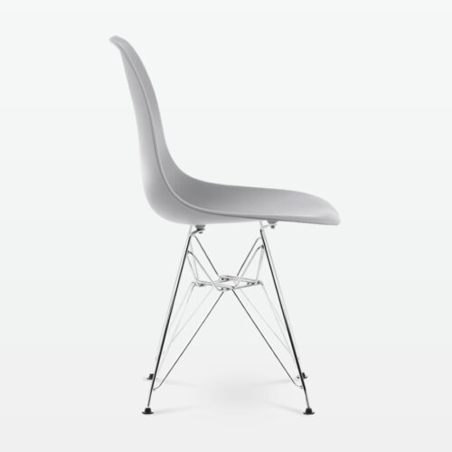 Designer Plastic Side Chair in Mid Grey & Chrome Metal Legs - side
