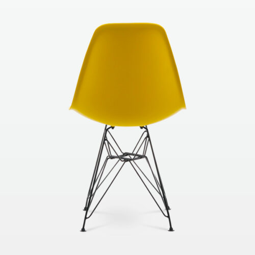 Designer Plastic Side Chair in Mustard & Black Metal Legs - back