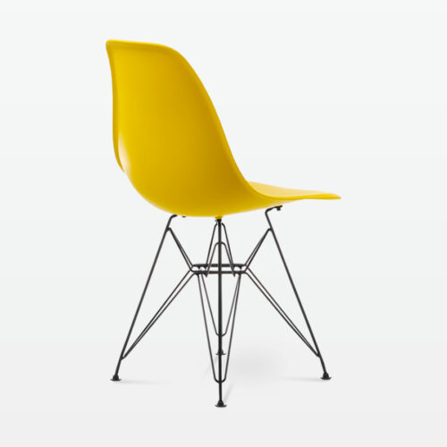 Designer Plastic Side Chair in Mustard & Black Metal Legs - back angle