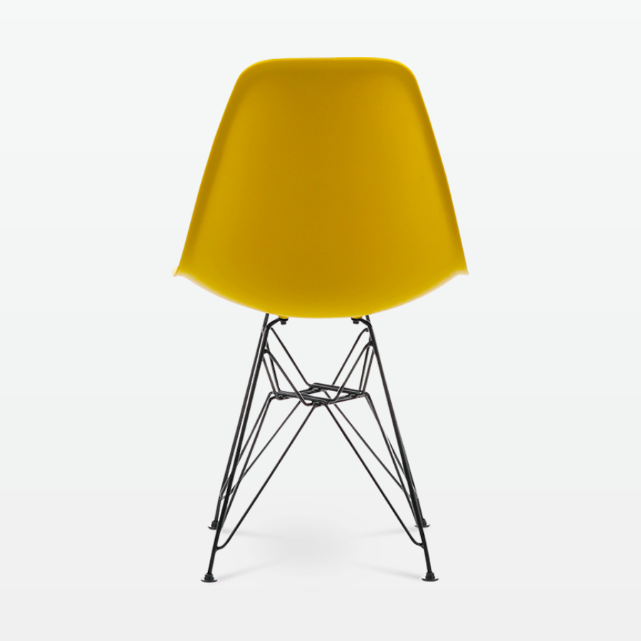 Designer Plastic Side Chair in Mustard & Black Metal Legs - back
