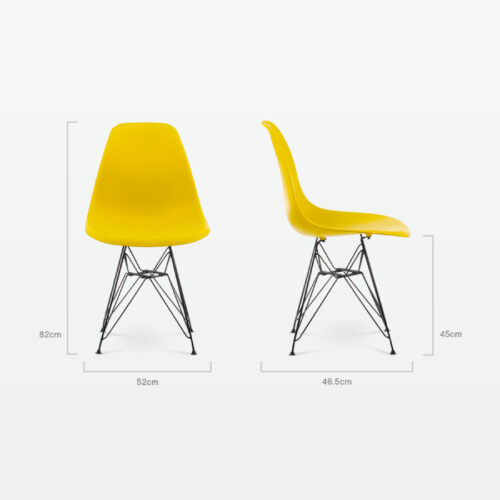 Designer Plastic Side Chair in Mustard & Black Metal Legs - dimensions