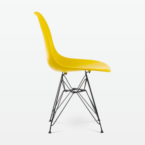 Designer Plastic Side Chair in Mustard & Black Metal Legs - side
