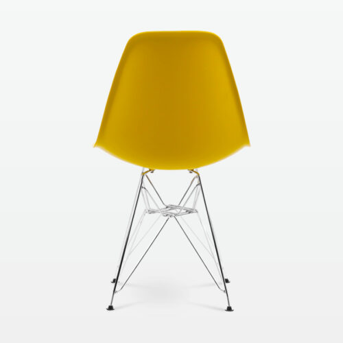 Designer Plastic Side Chair in Mustard & Chrome Metal Legs - back