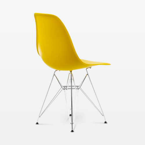 Designer Plastic Side Chair in Mustard & Chrome Metal Legs - back angle